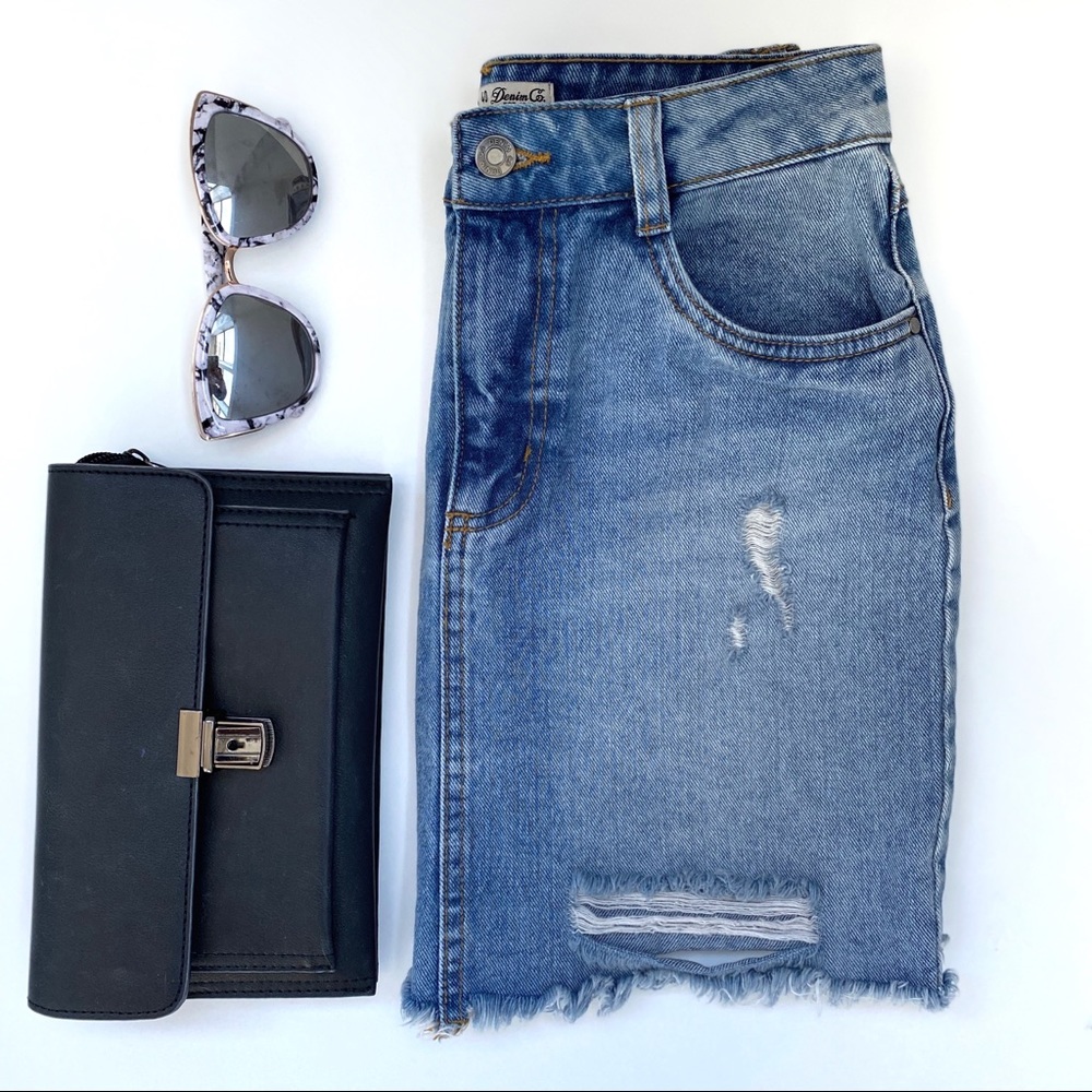 Distressed Denim Midi Skirt